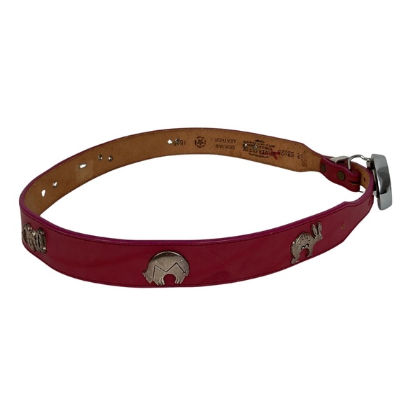 Vintage Red Leather Belt Animal Studs & Custom Skull Buckle Western Biker main image 9